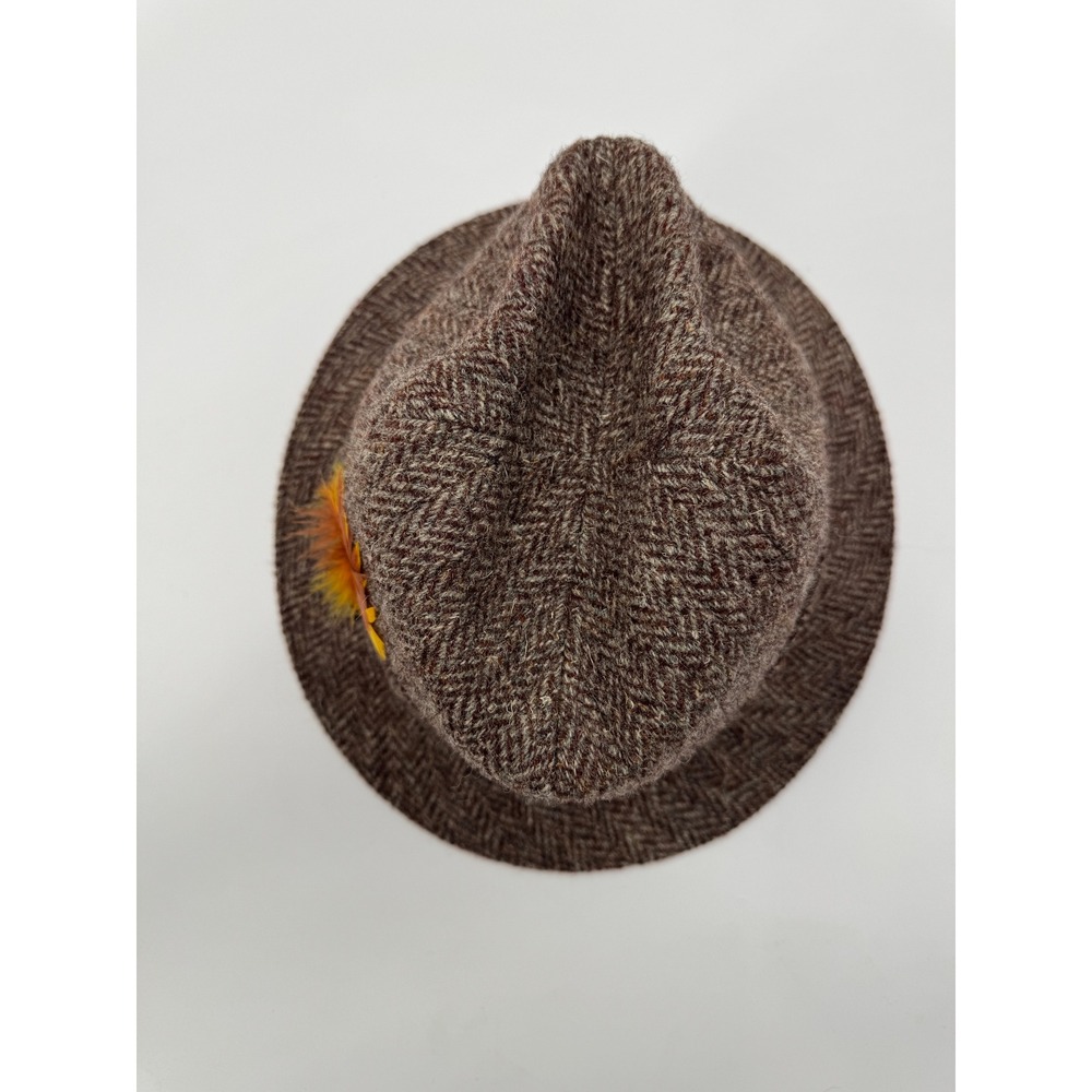 Stetson Harris Tweed Hat Handwoven Scotland Virgin Wool Feather Hustler Beige - Picture 4 of 8